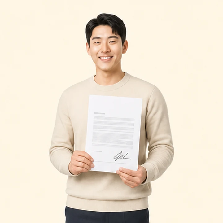 승합차 장기렌트 서면 견적서를 들고 있는 고객